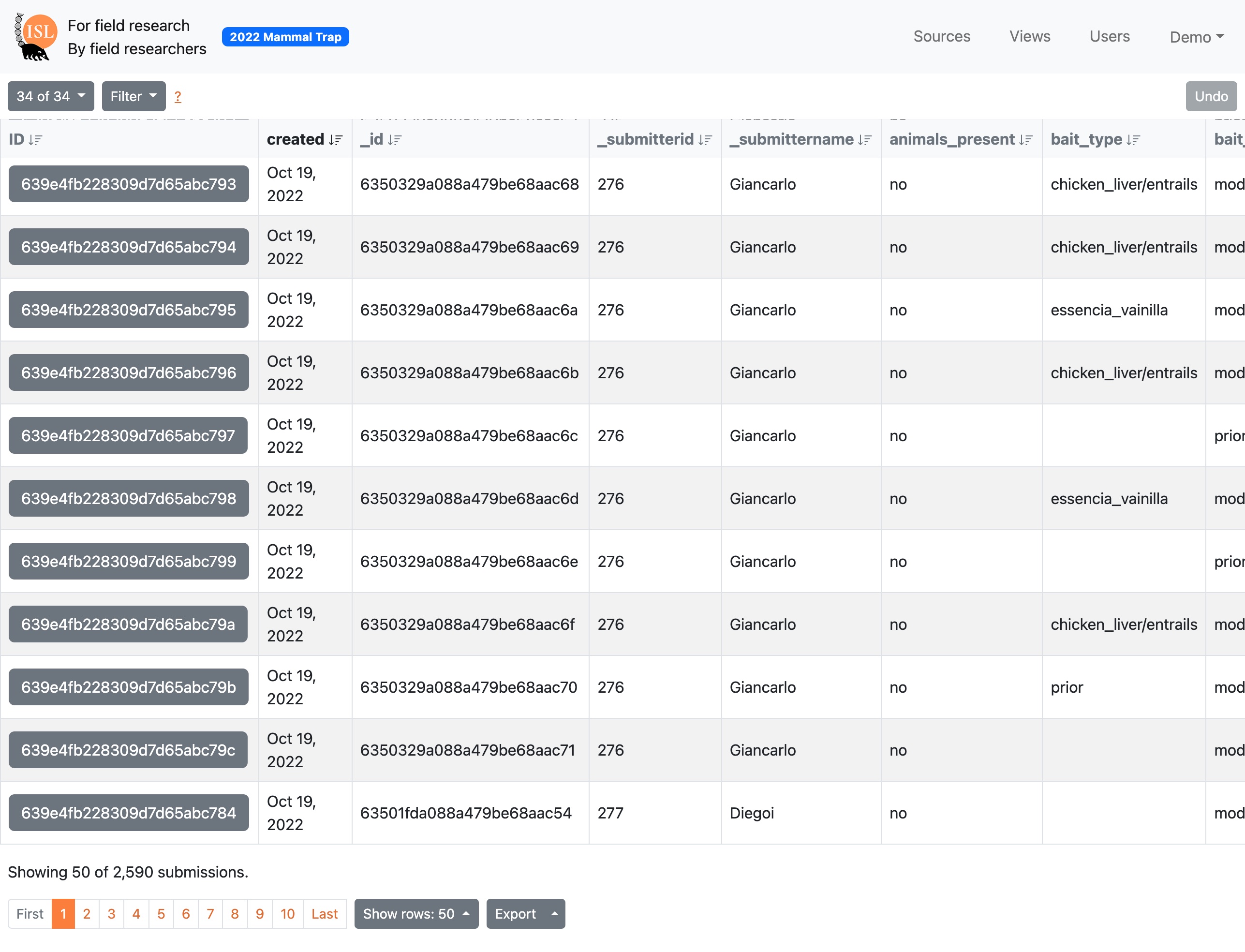 ISLdata Views with color-coded columns